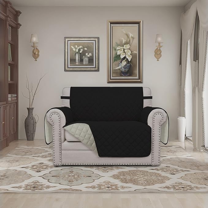 Easy-Going Reversible Couch Cover, Oversized Chair, Black/Beige | Machine Washable Slipcover For Dogs, Water Resistant Furniture Mat For Living Room, Non-Slip Sofa Cover, Pet Friendly
