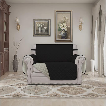 Easy-Going Reversible Couch Cover, Oversized Chair, Black/Beige | Machine Washable Slipcover For Dogs, Water Resistant Furniture Mat For Living Room, Non-Slip Sofa Cover, Pet Friendly