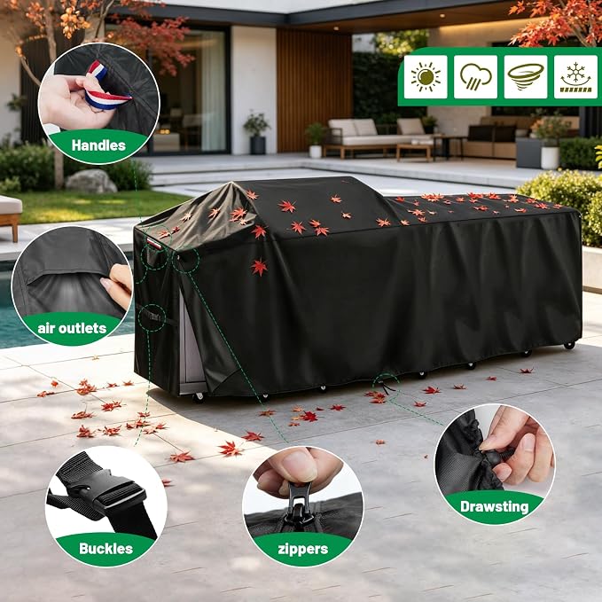 120 Inch Island Grill Cover, Outdoor Kitchen BBQ Waterproof Cover | Heavy Duty Outdoor Large Island Covers for Patio BBQ, 120"L x 36"W x 50"H