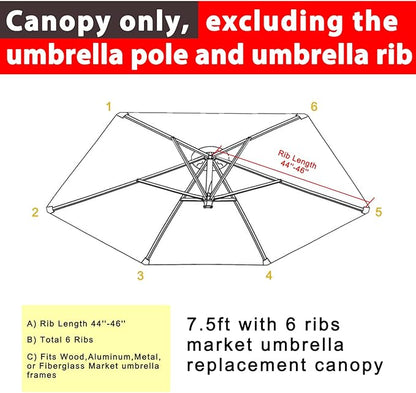 ABCCANOPY 7.5ft Outdoor Umbrella Replacement Top Suit 6 Ribs (Blue)