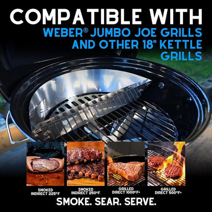 SnS Grills Slow ’N Sear Charcoal Basket Insert for 18” Weber Kettles – Heavy Duty Stainless Steel Charcoal Basket – Two Zone Cooking System, Indirect Smoking & High Heat Searing – BBQ Grill Accessory