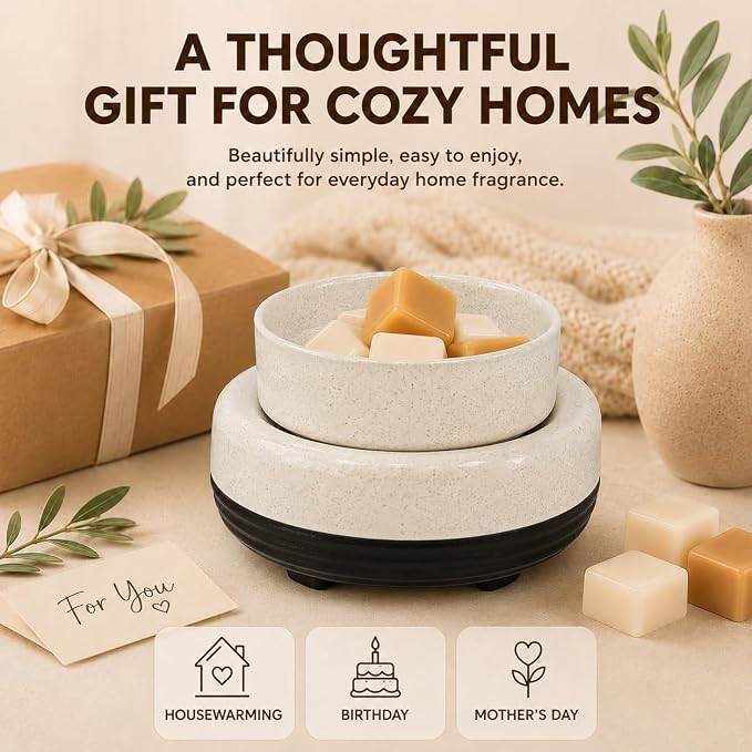 Wax Melts Warmer, Ceramic Candle Melter Melting Wax 3-in-1 Oil Burner Electric Fits Yankee Large Jar, Scented Candle Holder for Home Decor Gifts for Mom Grandma Women Girls