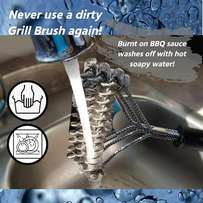 Bristle Free Grill Brush with Scraper, 10-Inch | Coiled Stainless Steel BBQ Grill Cleaner with Built-In Scraper for Gas, Charcoal and Outdoor Grills