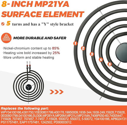 【2026 UPGRADED】 MP22YA Electric Range Burner Element Unit Set - Replacement for Ken-more Whirlpool May-tag Hardwick Norge Ranges/Stoves - Include 2 pcs MP15YA 6" and 2 pcs MP21YA 8" by Beaquicy