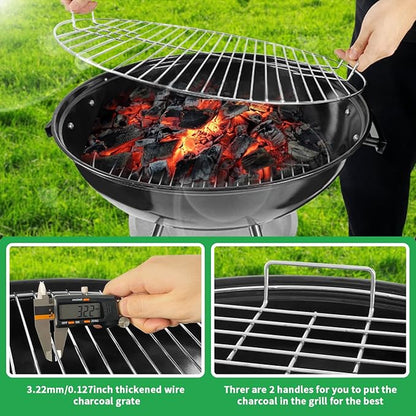 22-Inch Charcoal Kettle Grill with Enamel Lid, Portable Outdoor Grill with Wheels