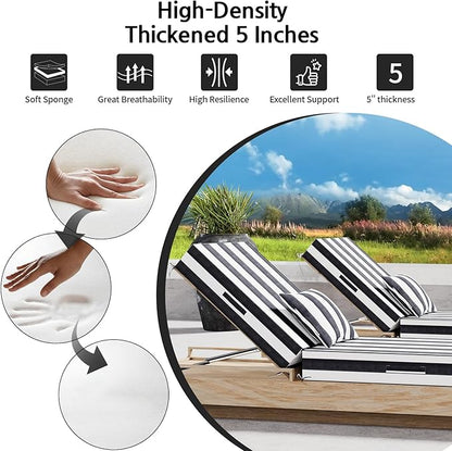 Outdoor Water-Resistant Olefin Chaise Lounge Cushions with Pillow, Weather and Fade Resistant Patio Furniture Lounge Chair Cushion Ideal for Patio, Lawn, Garden, Pinto, 72" L x 21" W x 5" T