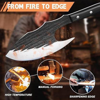 TIJERAS Butcher Knife for Meat Cutting, Heavy Duty Meat Cleaver with Sheath, Hand Forged Bone Chopping Knife with Wood Handle, Japanese Butcher Axe for Cooking Camping, Birthday Gifts for Men Women