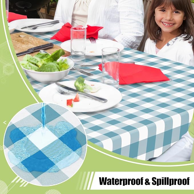 Smiry Picnic Table Cloth, Vinyl Tablecloths with Flannel Backing, 60"x120" | Waterproof Rectangle Table Cloth, Wipeable Buffalo Plaid Table Cover for Indoor and Outdoor (Aquamarine & White)
