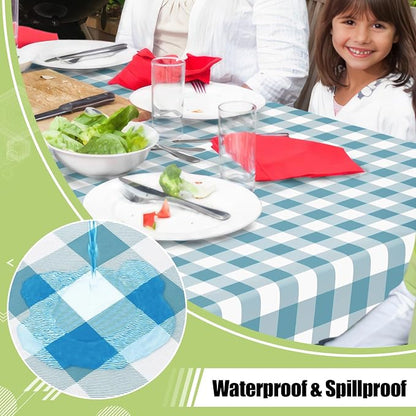 Smiry Picnic Table Cloth, Vinyl Tablecloths with Flannel Backing, 60"x102" | Waterproof Rectangle Table Cloth, Wipeable Buffalo Plaid Table Cover for Indoor and Outdoor (Aquamarine & White)