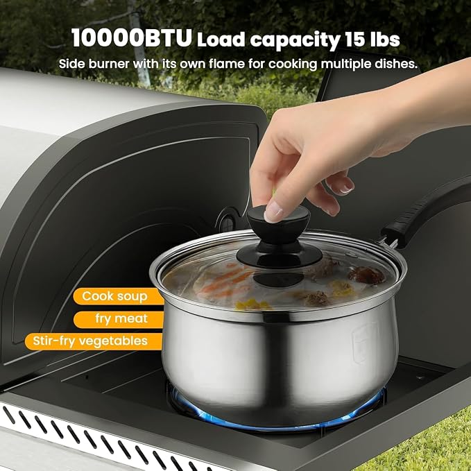 Electactic 4-Burner Gas Grill with Side Burner, Stainless Steel Propane Grill with Built-In Thermometer, 42000BTU BBQ Grill for Outdoor Cooking, Patio and Backyard Barbecues
