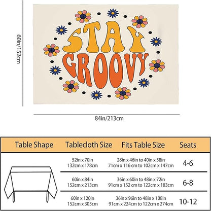 TKS MITLAN Tablecloth Stay Groovy Table Cloth Rectangle Table 60 x 84 Inch Seventies Retro Hippie Flowers in Circle Kitchen Decorations for Home Dinner Party