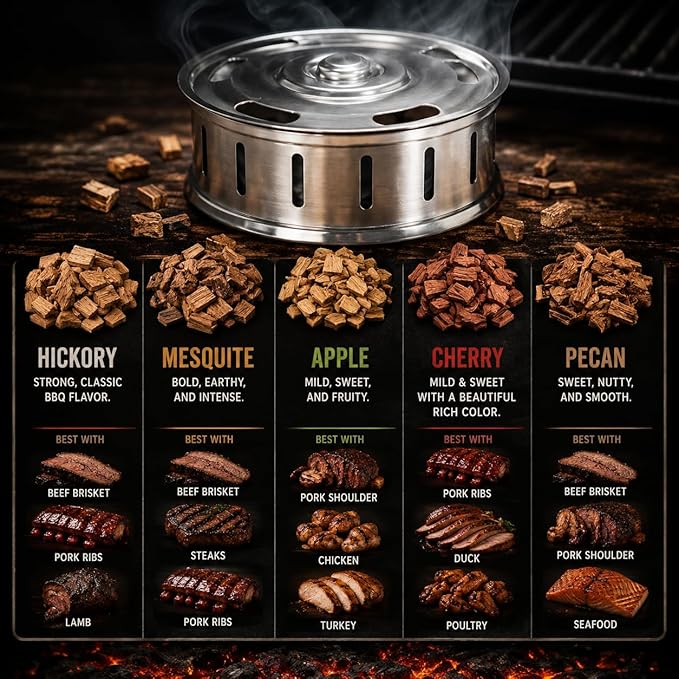 Bar B Krew Hubcap Smoker Box For Gas Grills, 5" x 2" Stainless Steel Wood Chip Smoker