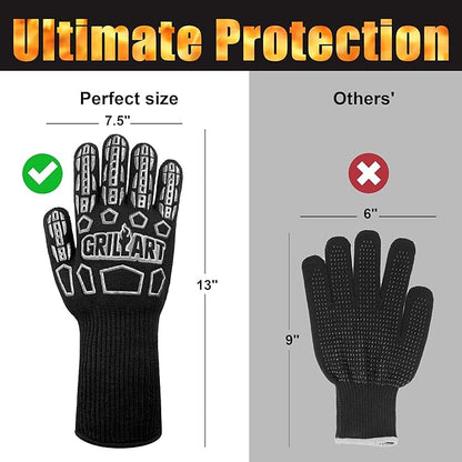 GRILLART BBQ Gloves Heat Resistant Cooking, with 3 Layers Protection, Grill Gloves Heat Proof for Men, Grilling Gloves for Out Door Grill, Grilling Accessories, Grilling Gifts for Men, XXL