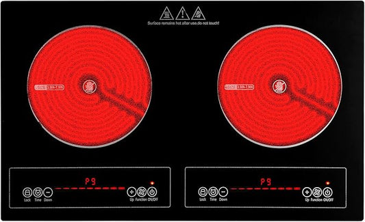 2 Burner Electric Cooktop,110V 2500W Electric Stove Top with Touch Control,9 Heating Level,Timer & Kid Safety 2 burner cooktop.