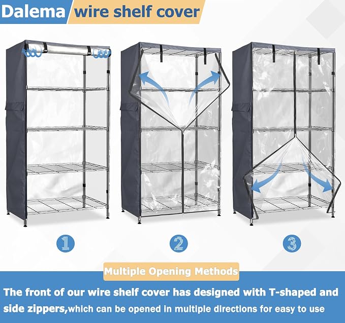 Waterproof Shelf Cover,600D Heavy Duty Dustproof Storage Wire Rack Covers,Outdoor Shelving Covers for Wire Shelves with Zipper 36''x18''x72'',Clear Front.