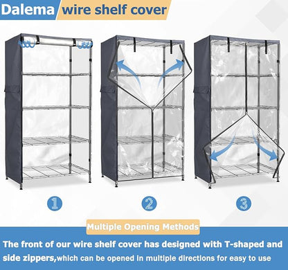 Waterproof Shelf Cover,600D Heavy Duty Dustproof Storage Wire Rack Covers,Outdoor Shelving Covers for Wire Shelves with Zipper 36''x14''x72'',Clear Front.