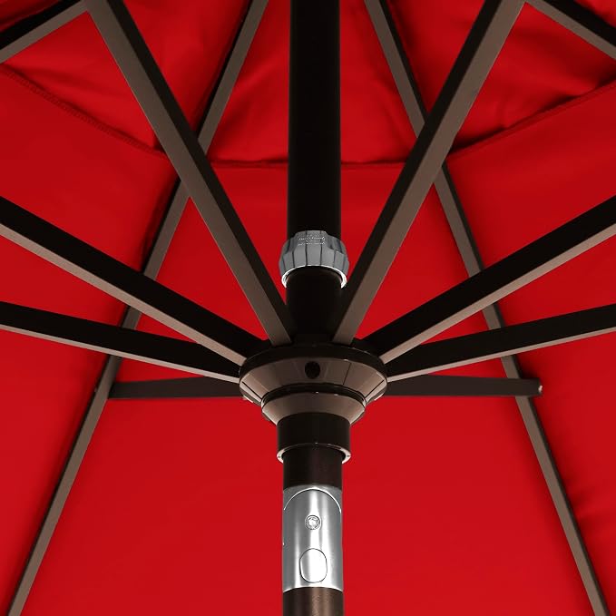 California Umbrella 12-Year-Non-Fading, 9Ft Premium Sunbrella Patio Umbrella, Hand-Crank, Button-Tilt, Bronze Frame, Jockey Red Fabric