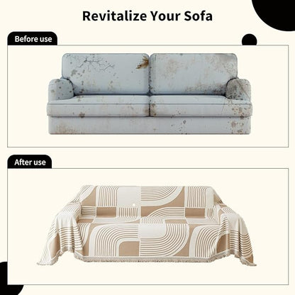 WEYOND Boho Couch Cover, Chenille Sofa Covers Washable, 91" x 150", Khaki | Couch Covers for 3 Cushion Couch Sofa Pet Friendly, Bohemian Sofa Slipcovers for Sectional Sofa, Loveseat, 2 3 4 Seater