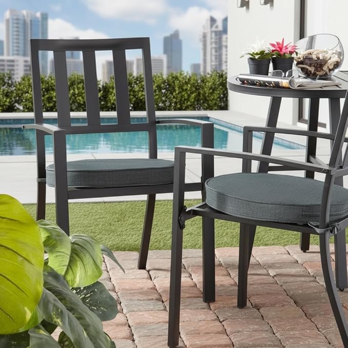 Set of 2 Outdoor 18 inch Round Patio Dining Chair Pads – Comfortable Fiber-Filled Seat Cushions with Ties, Reversible Polyester Fabric - Carbon