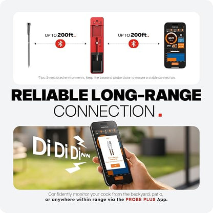 Smart Bluetooth Wireless Meat Thermometer Digital, 0.5S Instant Read | NIST ±0.5°F Food Thermometer,2-in-1 100H Battery Fast Charge Base, APP Control & Custom Menu for BBQ, Grill, Smoker, Oven