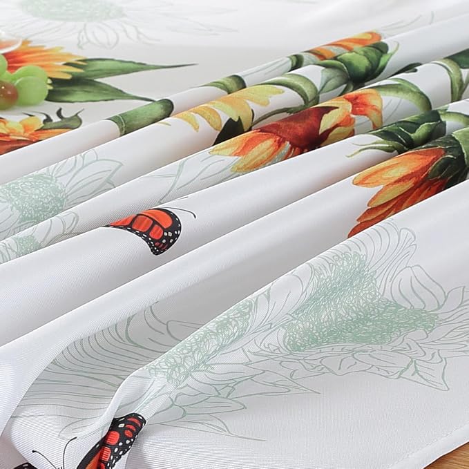 SASTYBALE Sunflower Tablecloth, White, 60x120 Inch Rectangle | Polyester, Spill-Proof, Dust-Proof, Wrinkle-Free, Spring Summer Garden Parties