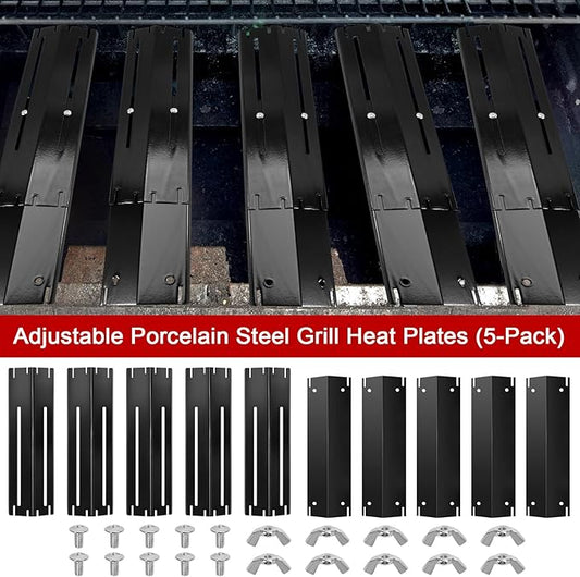 GasSaf Universal Adjustable Heat Plate Shield, Extends from 11.75" up to 21" L, Porcelain Steel Heat Tent Flame Guards Replacement Parts for Brinkmann, Charbroil, Nexgrill and Other Gas Grill (5-Pack)