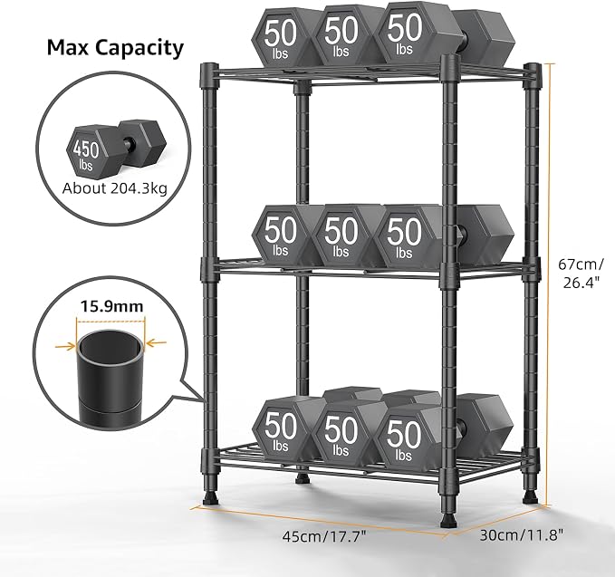 M MZG 450 lbs Steel Storage Shelving 3-Tier Utility Shelving Unit Steel Organizer Wire Rack for Home,Kitchen,Office (11.8" D x 17.7" W x 26.3" H) (Pack of 2)