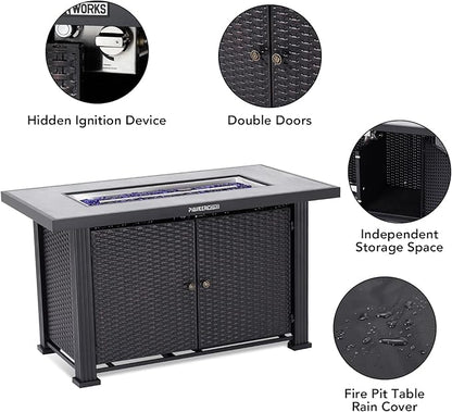 44" Propane Fire Pit Table, 50000BTU Rectangle Fire Table with Cover & Rain Cover, Sturdy Steel and Iron Fence Surface, CSA Safety Certified, Companion for Your Garden