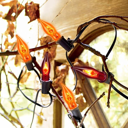 Christmas Flickering Flame String Lights, 10Ft with 11 Pack Orange Purple Flame Light Bulbs C18 E12 Base for Indoor Outdoor Christmas Decorations, Black Wire