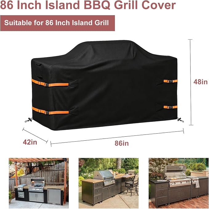 86 in Island Grill Cover,86 Inch Island BBQ Grill Head Cover, 600D Oxford Cloth Heavy Duty Waterproof Outdoor Grill Cover,Black