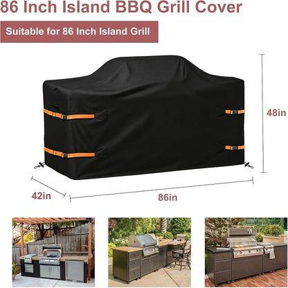 86 in Island Grill Cover,86 Inch Island BBQ Grill Head Cover, 600D Oxford Cloth Heavy Duty Waterproof Outdoor Grill Cover,Black