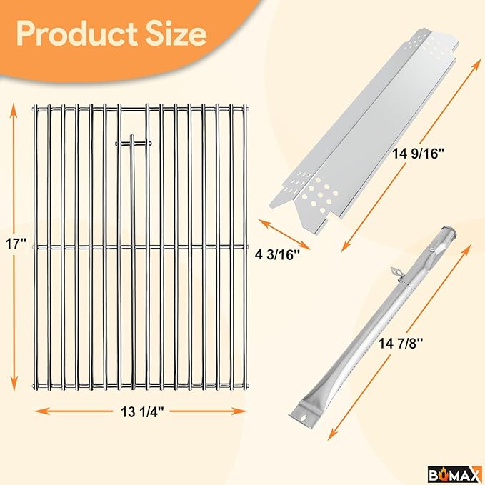 BQMAX Grill Replacement Parts for Nexgrill 4 Burner 720-0830X, Cooking Grate, Burner and Heat Plates for Nexgrill Replacements Part 4 Burner, Grill Parts Kit for Nexgrills 720-0830X Replacement Parts