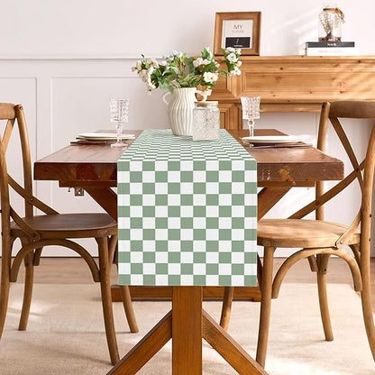 Sage Green Checkered Table Runner Green and White Classic Checkerboard Table Decorations for Wedding Birthday Bridal Baby Shower Home Party Kitchen Island Decor (Sage Green, 13" x 72")