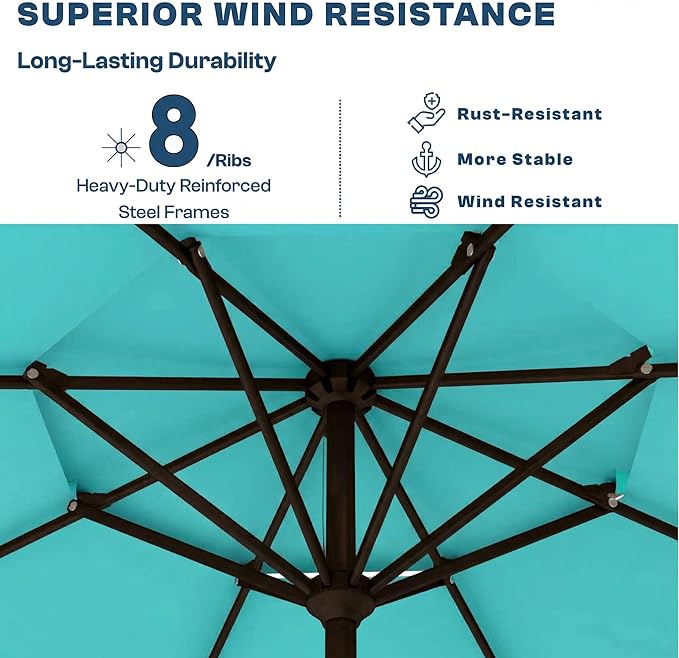 Patio Umbrella, 2 Tier Outdoor Table Umbrella, Large Vented Market Umbrellas with Push Button Tilt and Crank, 8 Sturdy Ribs for Backyard, Deck, Pool, UPF50+ UV Protection