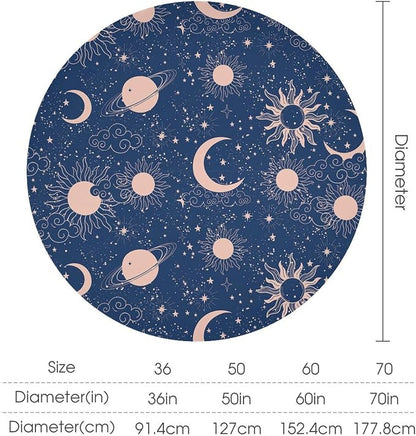 Moon Sun Round Tablecloth Vintage Star Magical Galaxy Space Boho Celestial Table Cloth Water Resistant Wipeable Table Cover for Farmhouse Picnic Party Holiday Kitchen Dinner Table 70"
