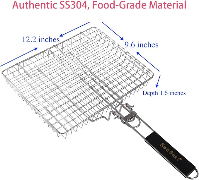 BBQ Deep Grill Basket-Barbecue BBQ Grilling, SUS304 Stainless Steel Folding Portable Outdoor Camping Rack for Fish, Shrimp, Vegetables, Cooking Accessories,Gifts for Dad,Men,Friends