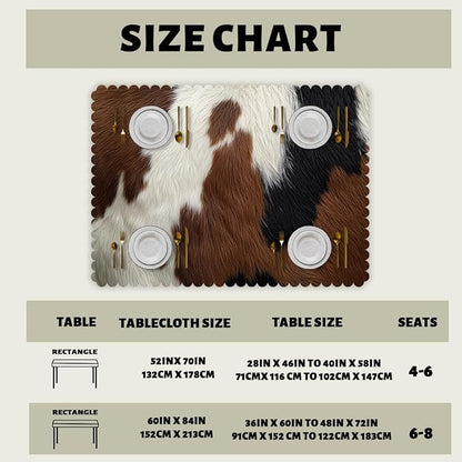 Cow Fur Table Cloth Brown White Spots Animal Fur Polyester Tablecloth Kitchen Table Cover for Dining BBQ Picnic Coffee Table 52 x 70 Inch 4-6 Seats