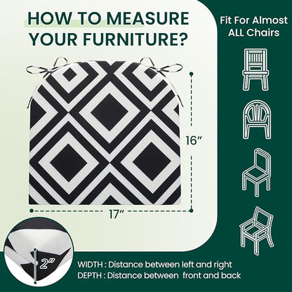 HARBOREST Outdoor Chair Cushions Set of 6, Water Resistant Patio Chair Cushions with Ties, Outdoor Seat Cushions for Patio Furniture, 17"x16"x2", Black/White Diamond
