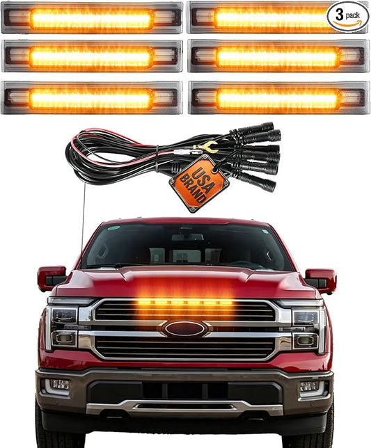 LED Grill Lights for Ford F150 2024-2026 King Ranch & Platinum Only, Amber | Direct-Snap F150 Front Grille Marker Lights, OEM-Style Fit, IP68 Waterproof, Raptor-Style Front-End Upgrade, Off-Road Ready