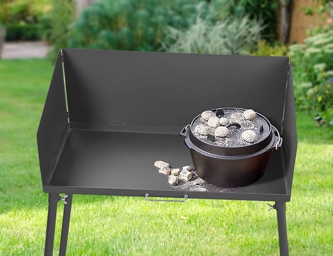 Stanbroil 30 Inch Camp Cooking Table with Foldable Three-Sided Windscreen | Perfect for Dutch Oven Cooking with Charcoal Briquettes and Food Preparation, Indoor and Outdoor Use