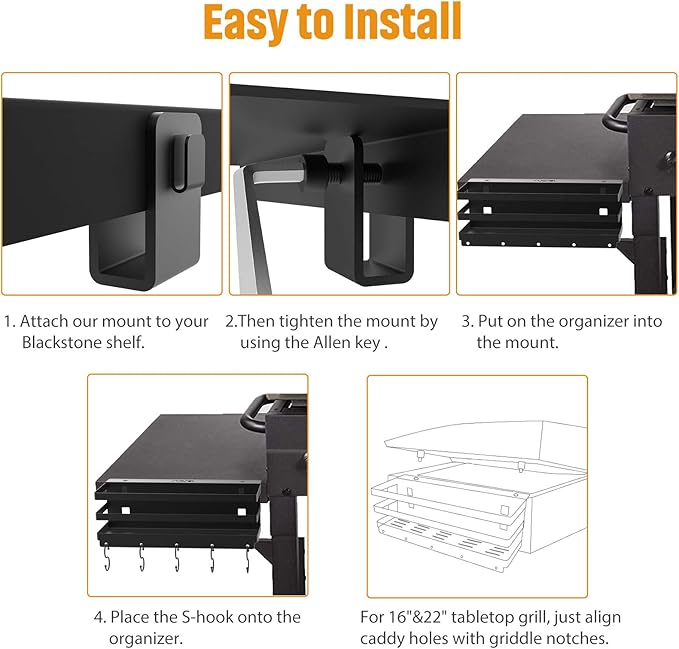 Upgraded Stainless Steel Griddle Caddy for 28"/36" Blackstone Griddles, with a Allen Key, Space Saving BBQ Accessories Storage Box, Free from Drill Hole&Easy to Install