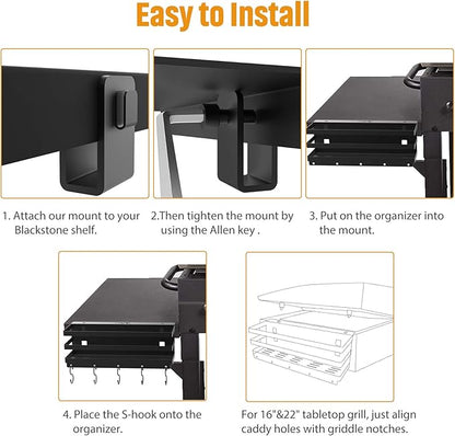 Upgraded Stainless Steel Griddle Caddy for 28"/36" Blackstone Griddles, with a Allen Key, Space Saving BBQ Accessories Storage Box, Free from Drill Hole&Easy to Install