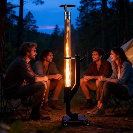 64 Inch Pellet Patio Heater, Outdoor Wood Pellet Stove with Stainless Steel Rain Cap, Lockable Caster Wheels & Carry Handle, Ash Tray + Adjustable Air Inlet for Garden Backyard Party