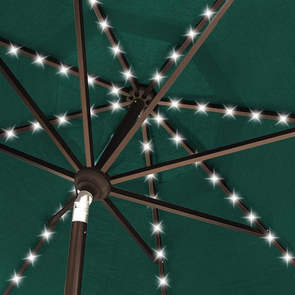 EliteShade USA 10-Year-Non-Fading 10ft Market Patio Umbrella, Commercial Grade Table Sun Umbrella with 80 Solar LED Lights, Crank Open, Windproof & UPF 50+ UV Protection for Garden, Deck, Pool, Backyard, Forest Green