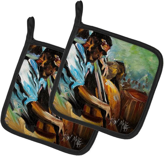 Caroline's Treasures JMK1278PTHD Jazz Bass Pair of Pot Holders Kitchen Heat Resistant Pot Holders Sets Oven Hot Pads for Cooking Baking BBQ, 7 1/2 x 7 1/2