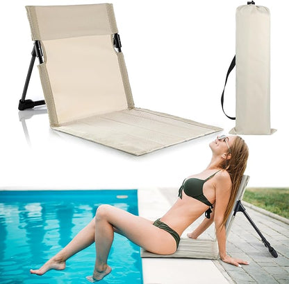 Karenhi 1 Pcs Foldable Poolside Beach Chairs for Edge of Pool Portable Beach Chairs Folding Pool Seats with Back Support Carry Bag for Adults Traveling Camping Picnic Lawn (Light Beige)