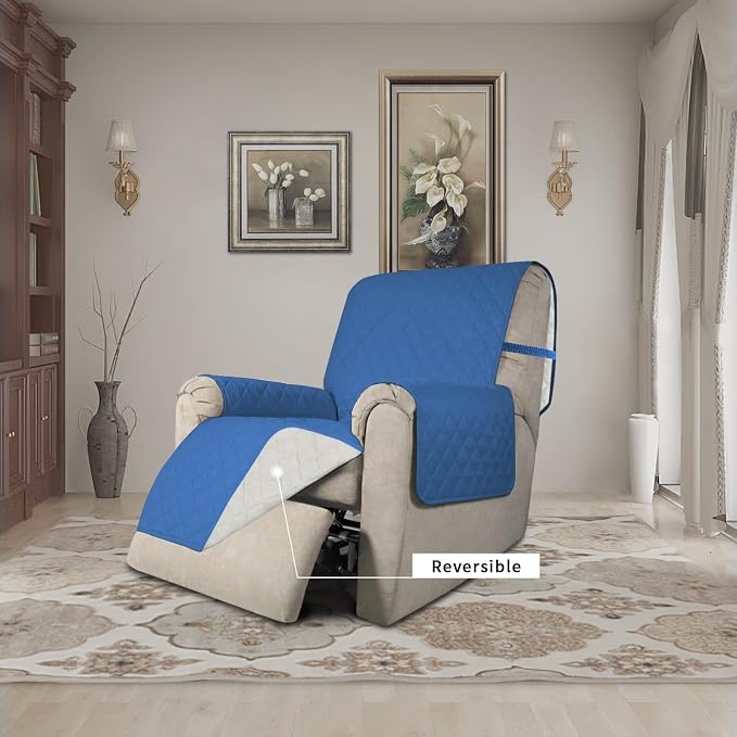 Easy-Going Reversible Couch Cover, Recliner 22 in, Blue/Ivory | Machine Washable Slipcover For Dogs, Water Resistant Furniture Mat For Living Room, Non-Slip Sofa Cover, Pet Friendly