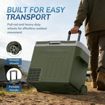 Antarctic Star 12 Volt Refrigerator,43QT(40L) Electric Cooler, Portable Refrigerator Freezer -4℉~68℉,12V 24V DC 100 240V AC Car Fridge with Wheels &2 Baskets for Camping,Travel,RV,Car,GREEN