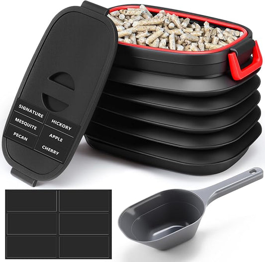 Geelin Wood Pellet Storage Containers with Scoop & Stickers Kit Smoker Pellet Storage Bin Black with Lids Grill Accessory