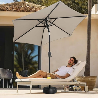 FLAME&SHADE 9ft Patio Umbrella Outdoor - Table Umbrella with Push Button Tilt and Crank, UV Protection, 6 Sturdy Ribs, Market Umbrella for Garden, Deck, Backyard, Lawn, Pool and Beach(Taupe)